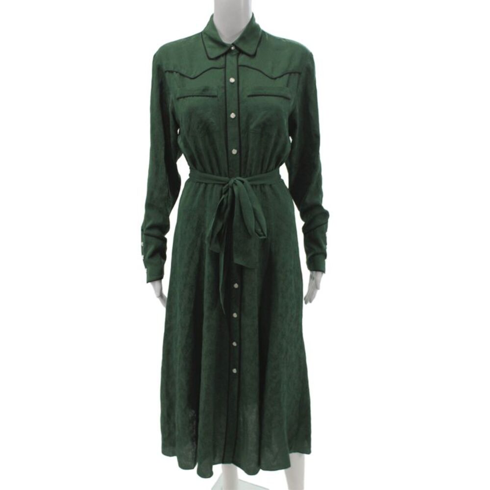 Veronica Beard Women Shirt Dress Silk Long Sleeve Collared Button Green Size 00